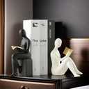 Home Decorative Reading Women Girl Statue Bookends Elegant Resin Bookshelf Room Office Desk Decor,Paper Weights, Book Ends,Bookend Supports, Book Stoppers, Set of 2 (Black and White)