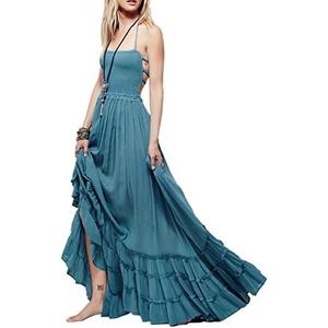 R.Vivimos Womens Summer Boho Sexy Backless Long Dresses