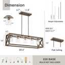 Espird Upgraded Burlywood Dining Room Light Fixture - 5 Light Rectangle Light Fixtures with Clear Glass Shade& Adjustable Height& Thickened Metal Dining Table Lights Fixture Chandeliers for DiningRoom