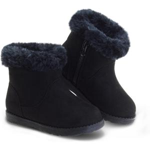 LseLom Girls Boots Warm Ankle Snow Boots Kids Soft Plush Lining Fur Collar with Zipper Winter Flat Bootie Indoor Outdoor Shoes for Little Kids Girls 13 US Black