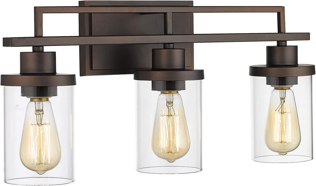 Emliviar 3-Light Vanity Light for Bathroom - Farmhouse Bathroom Light Fixtures in Oil Rubbed Bronze Finish with Clear Glass, YCE238B-3W ORB