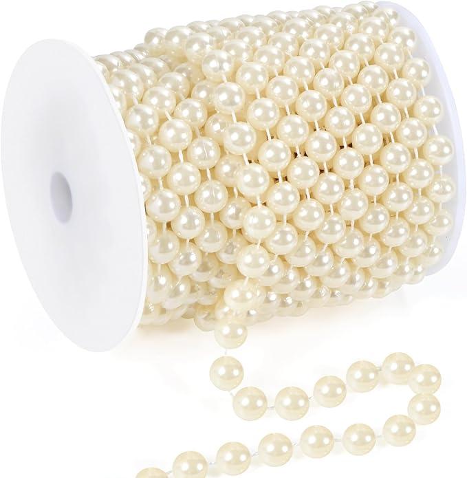 33 Feet Faux Pearl Garland, 10mm Pearl String Roll Strands, Extended String of Pearls Garland for Christmas Tree Wedding Party Decoration Centerpieces Flowers DIY Crafts (Ivory)