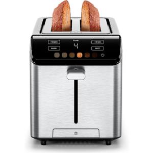 Chefman Smart Touch 2 Slice Digital Toaster, 6 Shade Settings, Touchscreen Controls, Extra-Wide Slots for Thick Breads & Bagels, +10 Seconds, Defrost, Removable Crumb Tray Stainless Steel