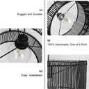 Woven Rattan Pendant Lamp, 16 Inch Large Natural Simple Hand Weaved Coastal Beach Black Rope Hanging Pendant Light Fixture for Dining Room Living Room Bedroom Kitchen Foyer, 6528L