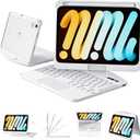 Transparent Case with Keyboard for iPad mini 7 A17 Pro(2024) & Mini 6 (2021) 8.3 inch,7-Color Backlit,Wireless Keyboard, 360Rotating,with trackpad,Pencil Holder,with Shortcuts,White
