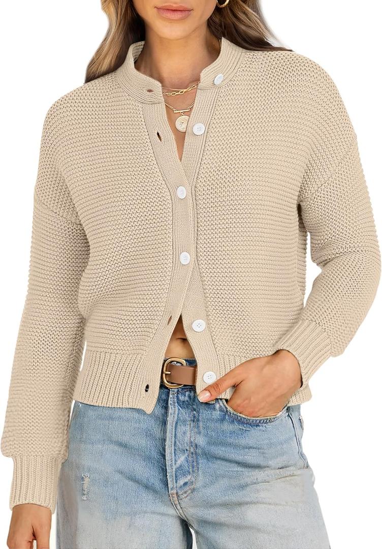 Caracilia Cardigan Sweaters for Women Cropped Open Front Tweed Knit Button Down Dressy Casual Jacket 2025 Spring Outwear (Apricot, Medium)