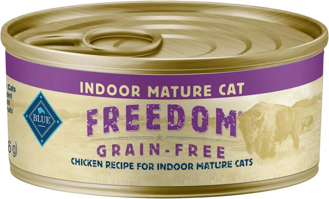 Blue Buffalo Freedom Grain-Free Wet Cat Food, Complete & Balanced Nutrition for Mature Indoor Cats, Made with Natural Ingredients, Chicken Recipe, 5.5-oz. Cans (24 Count) (EXP 03/15/29)