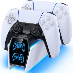 PS5 Controller Charger Station Compatible with PlayStation 5 Faceplates Edge & Dual Controller, 9 Lightings PS5 Accessories Charging Station, PS 5 Dock Stand with LED Indicator & On-off Switch & Cable (Black & White)