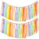 2 Packs Pastel Rainbow Ribbon Garland, Colorful Hanging Banner for Back to School Classroom Decoration, Wall Hanging for Nursery, Handmade Banner Decor for Baby Shower Party Birthday