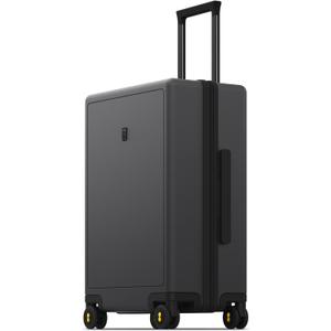 LEVEL8 Checked Luggage, Large Suitcase, Lightweight Luminous Textured Tsa Approved Medium Hardside Luggages with 8 Spinner Wheels, 24 Inch, Dark Grey