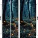 REDAMANCY Mystic Forest Tree Mushroom Firebee Peel and Stick Door Stickers Vinyl 3D Door Mural Decals Decor Wallpaper Self-Adhesive, Waterproof, Removable