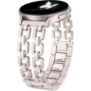 Wearlizer Metal Band Compatible with Samsung Galaxy Watch 7 6 5 4 FE Active 2 40mm 44mm/Watch 6 4 Classic 43mm 47mm 42mm 46mm/Watch 5 Pro 45mm Bands, 20mm Dressy Stainless Steel Chain Strap Women (Starlight)