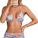 COZYEASE Women's 4 Piece Swimsuits Sexy Bikini Sets Triangle Bathing Suit with Mesh Cover Up Beach Skirt & Bandana (Blue Tropical)