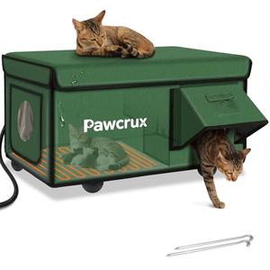Weatherproof Heated Cat House for Outdoor in Winter, Heated Cat Bed Kitty Shelter with Cat Heating Pad, Insulated & Safe Escape Door, Warm Home for Outside Stray Cat, Size: 16"x26"x14"