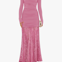 ZESICA Women's Long Sleeve Off Shoulder Bodycon Dresses Fall 2026 Ruched Lace Wedding Guest Cocktail Formal Maxi Dress S Pink