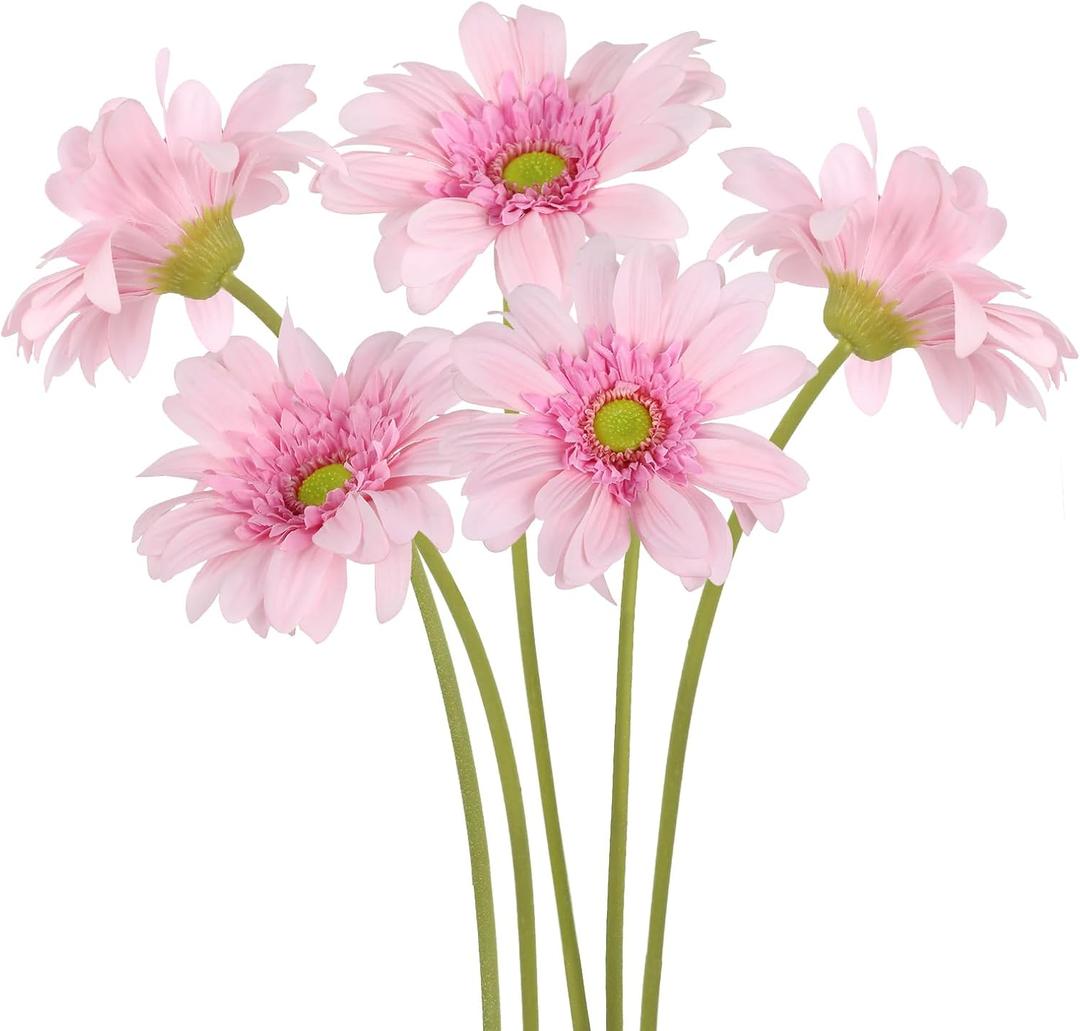 Pink Gerbera Daisy Artificial Flowers  5PCS Real Touch Artificial Daisies with Long Stems, 26.7" Daisy Flowers Artificial for Centerpieces, Baby Showers, Wedding or Bedroom Dcor