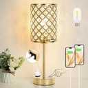 Hong-in Gold Lamps for Night Stands-Crystal Table Lamp with USB-C+A & AC Charging Ports, 3-Way Dimmable Nightstand Touch Lamp, Bedside Desk lamp for Bedroom Living Room Home Office