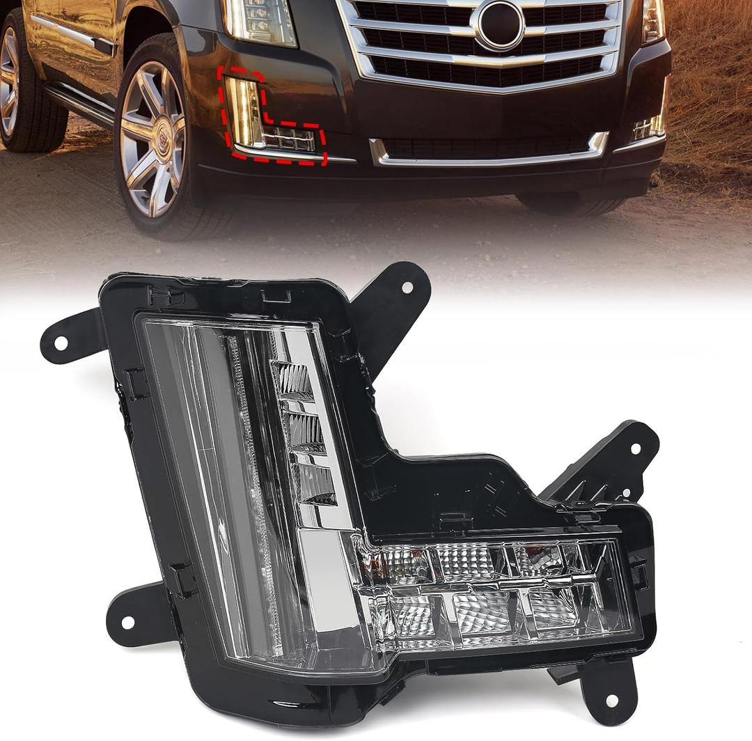 Huray Right Fog Light w/Crash Brake for Cadillac Escalade ESV 2015-2020 RH | Daytime Running Light w/LED Turn Signal Light DRL Lamp Replacement OE Style Passenger Side
