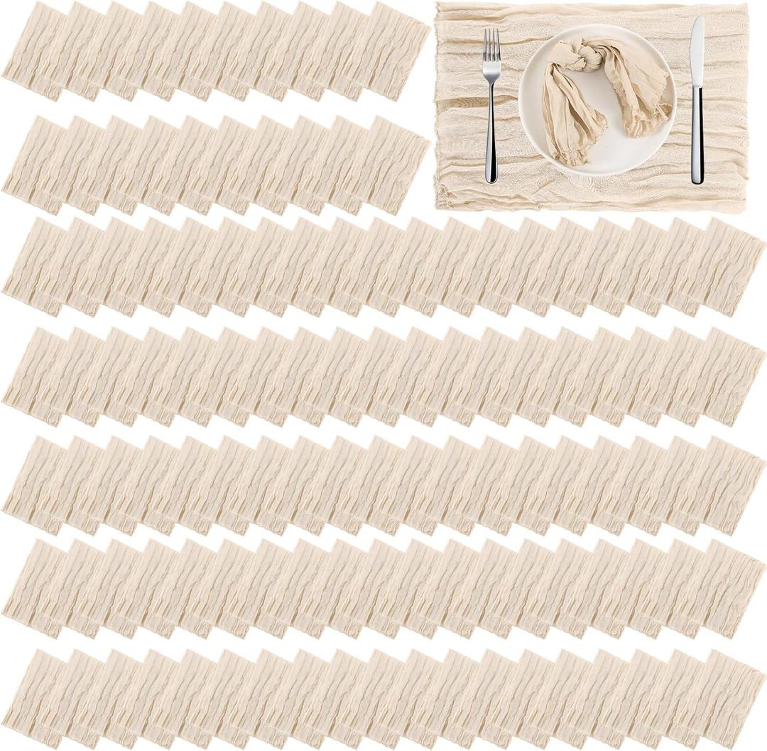 Zhehao 200 Pack Cheese Cloth Napkins Bulk 16 x 16 Inch Cheesecloth Gauze Cheese Cloth Dinner Table Napkins Rustic Wrinkled Decorative for Wedding Reception Shower Party(Beige)