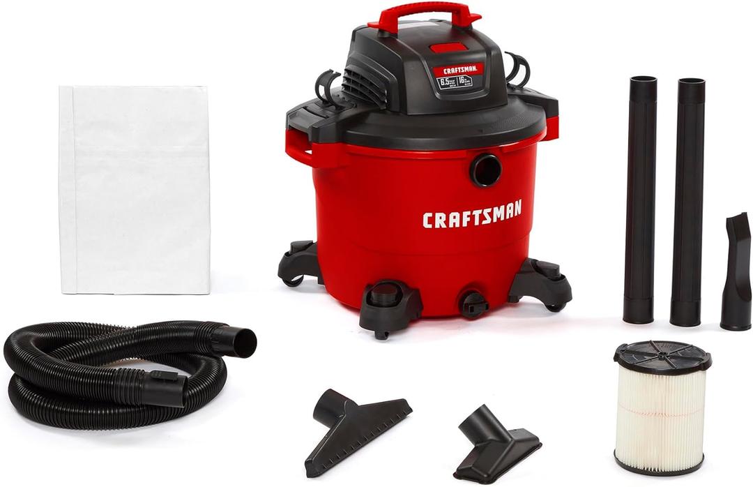 Craftsman CMXEVBE17595 16 Gallon 6.5 Peak HP Wet/Dry Vac, Heavy-Duty Shop Vacuum with Attachments