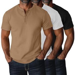Ficerd 3 Pack Men's Big and Tall Henley T-Shirts Short Sleeve Plus Size Tee Loose Casual Shirts Basic Oversized Tops, Size XL