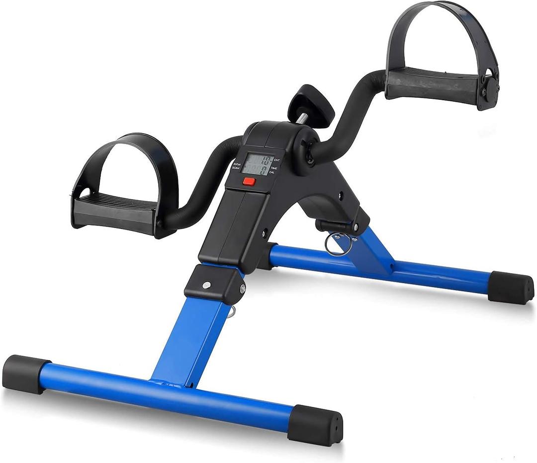 Folding Pedal Exerciser, Mini Exercise Bike Under Desk Bike Foot Pedal Exerciser, Foot Hand Cycle Portable Peddler Machine Bicycle Exerciser Arm Leg Exerciser While Sitting (Blue)
