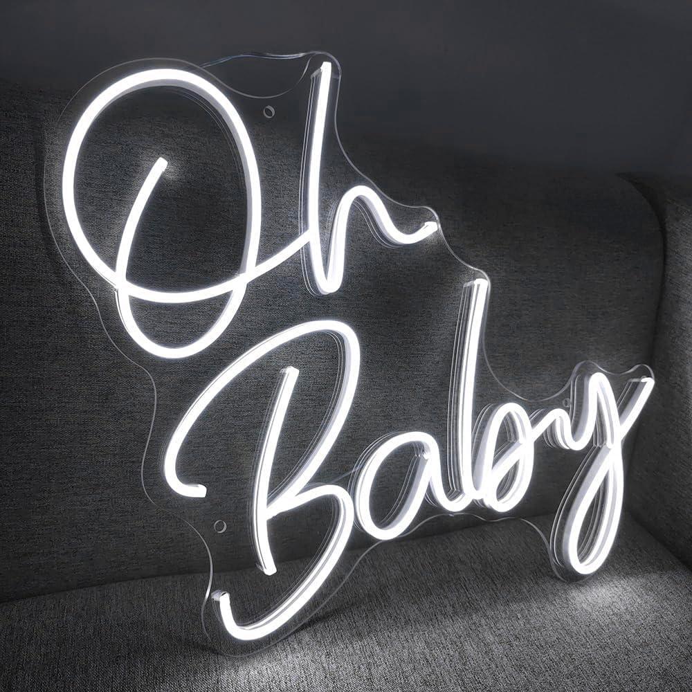 Oh Baby Neon Sign Large 21.5" x 20" for Backdrop Light Up Sign Baby Shower Decor Bedroom Wall Gender Reveal Birthday Party Decorations