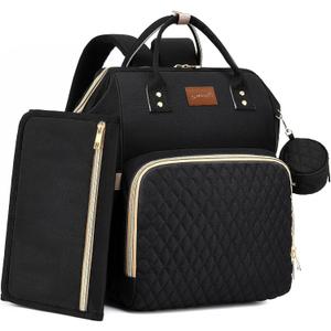 Diaper Bag Backpack with Changing Pad Pacifier Case, Baby Bag for Boy Girl Toddler - Large,Stylish, Waterproof Travel Quilted Diaper Bag for Mom - Baby Shower Gifts, Black