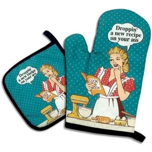 Droppin' A New Recipe on Your Ass,Funny Oven Mitts and Pot Holders,Silicone Non-Slip Oven Mitts,Kitchen Gift for Women,Housewarming Gift Ideas,Cooking Baking BBQ Gifts 2Pack