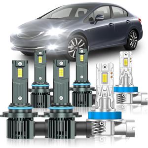 Compatible with Honda Civic Sedan 2004-2015 Fog Bulbs, High&Low Beam Fog Light Bulbs Combo, 800% Super Bright 6000K Cool White, Plug and Play, Pack of 6