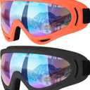 COOLOO Ski Goggles, 2 Pack Snow Goggles Snowboard Goggles for Men Women Kids - UV Protection Foam Anti-Scratch Dustproof (One Size, 09.black/Orange)