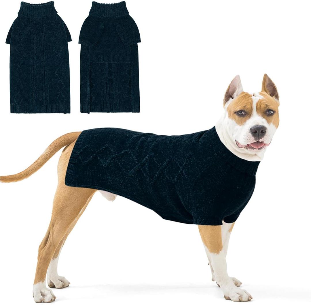 BINGPET Dog Sweater,Warm Turtleneck Dog Sweaters for Large Dogs Boy Girl,Fall Classic Knit Puppy Sweater Pullover Style,Dog Clothes Dog Winter Coat for for Pitbull,Labrador Retriever(Blue,L)