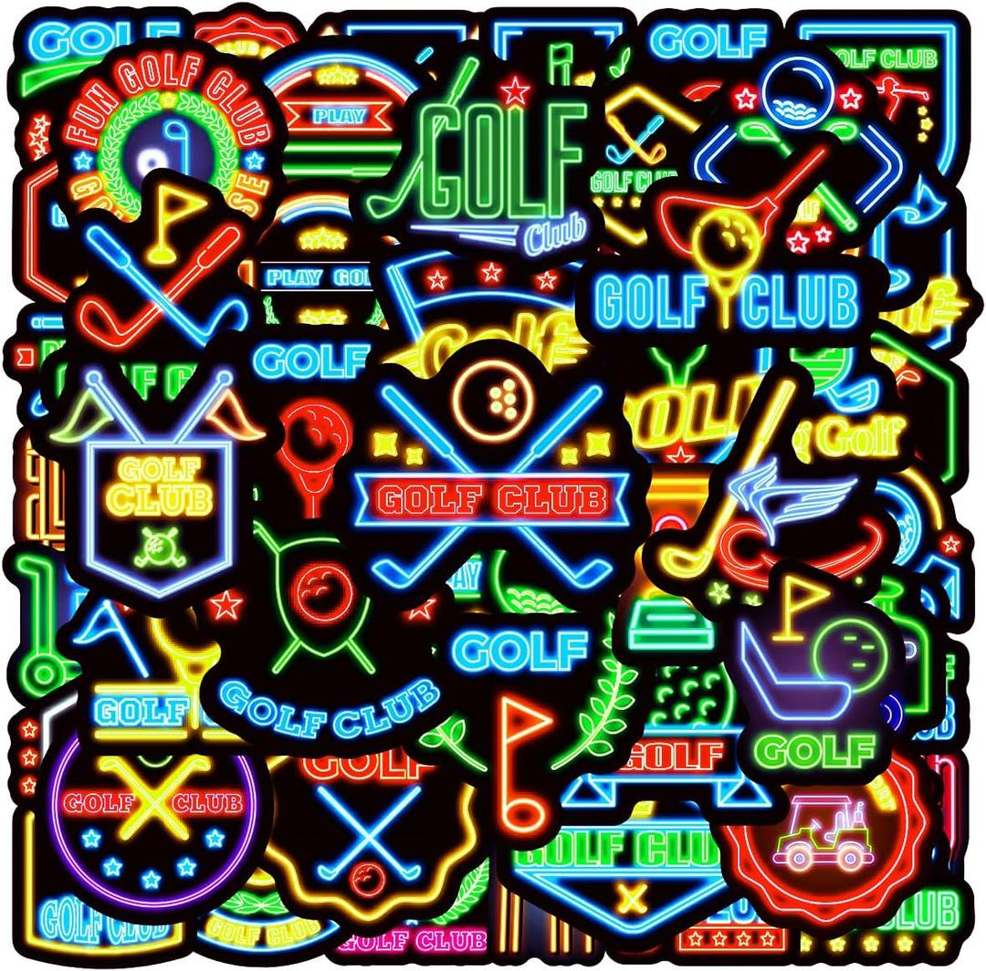 2 x 100pcs Neon Golf Waterproof Vinyl Stickers - Golf Decorations & Party Favors Gifts for Laptop, Water Bottle, Skateboard
