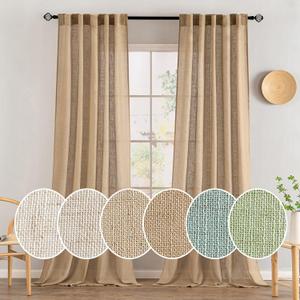 MIULEE Brown Linen Curtains 108 Inches Long for Bedroom Living Room, Soft Thick Linen Textured Window Drapes Semi Sheer Light Filtering Back Tab Rod Pocket Burlap Look Country Decor, 2 Panels