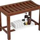 Rubber Wood Shower Bench, Non-Slip Waterproof Wooden Shower Stool for Adults & Elderly, Sturdy Bath Seat for Inside Shower or Tub 24.02" D x 14.96" H x 6.3" W