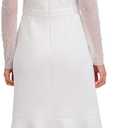 London Times Women's Midi Dress - Sheer Mesh Long Sleeves Sequin Embellished Yoke - Fitted Skirt with Flounce Hem - Elegant Cocktail Dresses (White), 10P