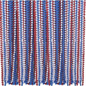4E's Novelty Patriotic Beads Necklace (72 Pack) Bulk Red White Blue Beads 33 Inch Long 7mm Thick, Great for 4th of July Party Favors, Parade Throws, Dress Up July 4 Accessories Supplies