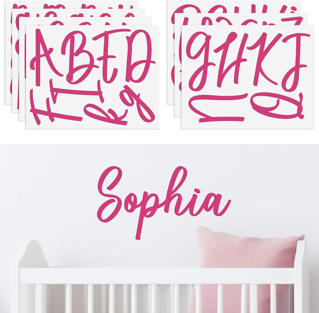 Boao Personalized Name Wall Decal Large Cursive Letter Stickers Alphabet Custom Name Stickers Nursery Wall Decal for Bedside Bedroom Classroom Home DIY Crafts (Vintage,Hot Pink,Regular)