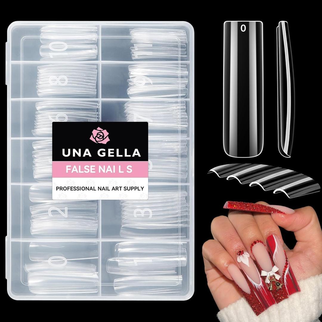 UNA GELLA Nail Tips Square Fake Gel Nails Tips 120 PCS No C Curve XXL Extra Long Full Cover Square Straight Curved Tapered Acrylic Nails for Press on Nail Extensions Salon Home DIY with Box