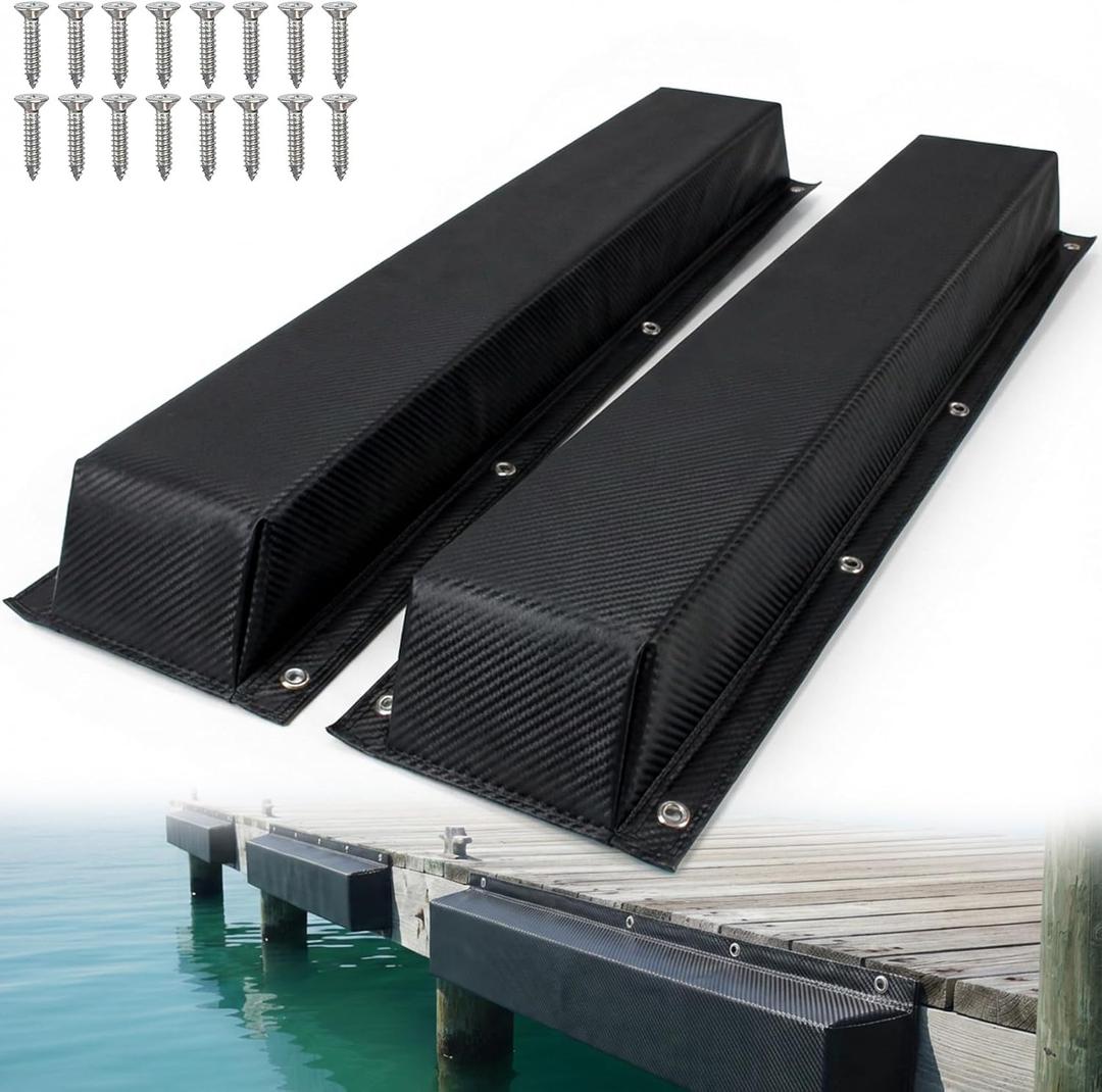 ORLANG 36" Dock Bumpers,PVC Dock Fenders with Stainless Steel Screws,Boat Dock Guards,Dock Post Bumper for Docking Edges, Piling, Vertical Poles, Horizontal Decks or Piers(Carbon Fiber Black/2Pack)
