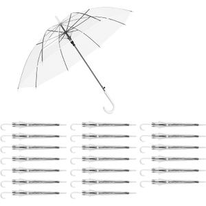 20 Pack Clear Umbrellas for Wedding Guests, Bulk Wedding Umbrellas for Outdoor Ceremony & Events, Auto Open Transparent Stick Umbrella with J Hook Handle for Photos, Light Rain Backup