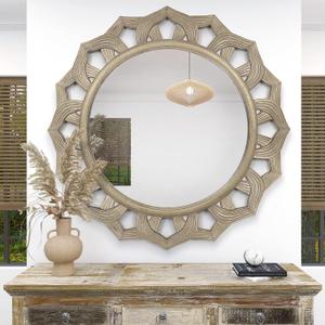 Farmhouse Wall Mirrors Decorative,Round Rustic Mirror for Wall Decor,Circle Cathedral Large Wall Mirror for/EntrywayBedroom/Living Room/Bathroom//Foyer/Hallway Decor 30 in