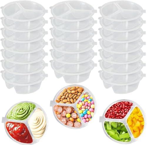 WSIOKYW 20 Piece Container Set, Reusable Snack Containers with, Lids Three Compartment Sauce, Mini for Kids and Adults, Disposable Snack Packaging Containers