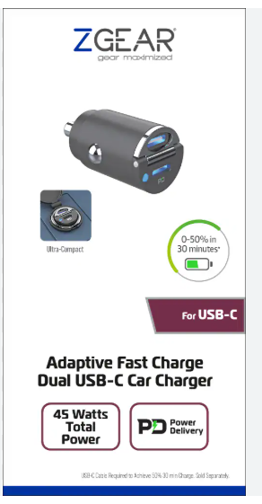 Zgear 45 Watt Dual USB-C Car Charger