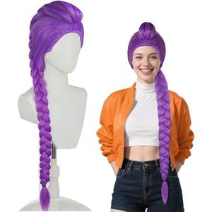 SFYANGXI Long Purple Cosplay Wig with Braid Ponytails - Halloween Cosplay Wigs for Adult Women & Costume Party