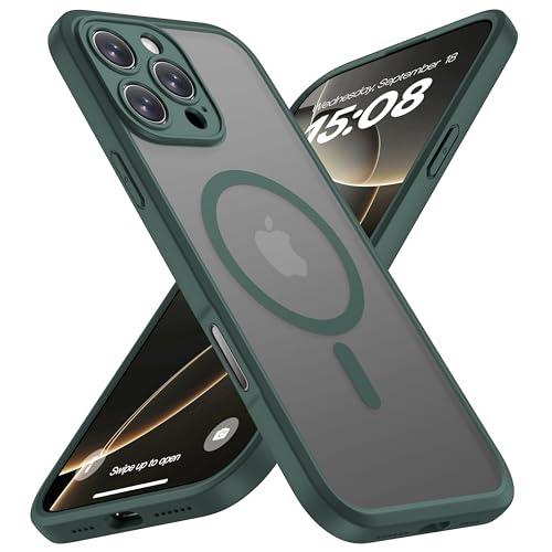 ImpactStrong Magnetic Guard for iPhone 16 Pro Max Case [Camera Control Button] [Compatible with MagSafe] [Camera Protection] [16 FT Military Grade Drop Protection] Slim Translucent Cover, Dark Green
