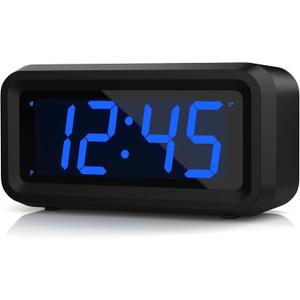 KWANWA Small Digital Alarm Clock, 1.2inch Dark Blue LED Digits, Adjustable Brightness, Dim Night Model, 12H/24H, Battery Operated, Wall Mount, Snooze, Clock for Kids Bedroom, Small Travel Clock
