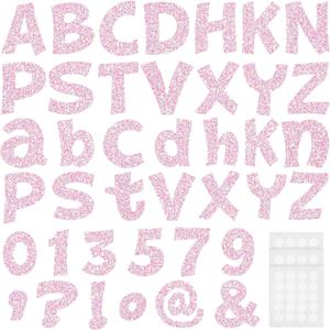 Colarr 216 Pcs Glitter Bulletin Board Letters for Classroom Numbers Alphabet 4 Inch Poster Board Letters with Adhesive Dots Punctuation Symbols Cutout Bulletin Display School Decor(Iridescence Pink)