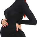YONABTF Women's Maternity Shirt Bodysuit Long Sleeve Basic Top Mock Neck Bodycon T-Shirt for Pregnant Photoshoot Small, Black2