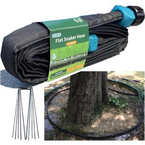 2025 Flat Soaker Hose 10 ft with Stakes for Garden, 10ft Linkable Drip Hose Diy Garden Irrigation System Saving 80% Water, Dual-layer Leak-free Design Water Hose with Holes 
